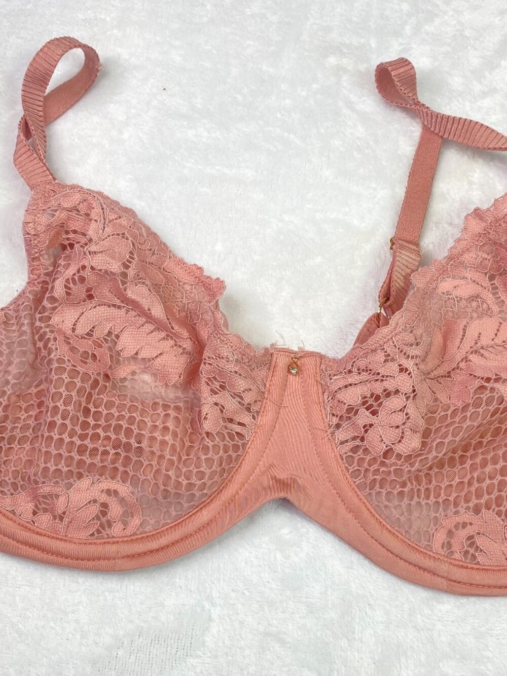 Le Mystere 38D Bra Blossom Pink Lace Allure Unlined Underwire Back Close